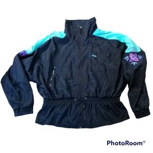 Vintage 80s Womens Floral Embroidered Fila Windbreaker Jacket